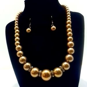 Paparazzi Bronze Pearl Style Bead Necklace & Earring Set